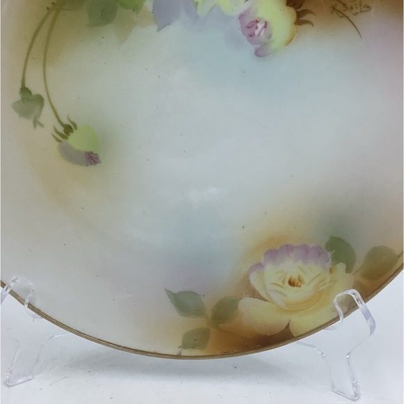 Vintage Hand Painted Nippon Handled and Gilded Plate with Yellow Roses - Picture 2 of 11